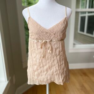 Vintage Cream Pleated Satin-Trim Camisole